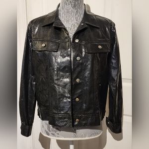 Selene Sport Black Shiny 100% Polyvinyl Womens Medium 6 Button Jacket 2 Pockets